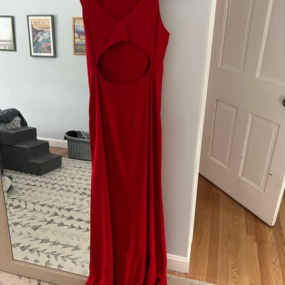 Stunning red dress, cut out in back.
